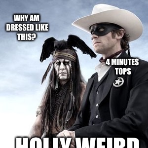Holly Weird | WHY AM DRESSED LIKE THIS? 4 MINUTES TOPS; HOLLY WEIRD | image tagged in gone native | made w/ Imgflip meme maker
