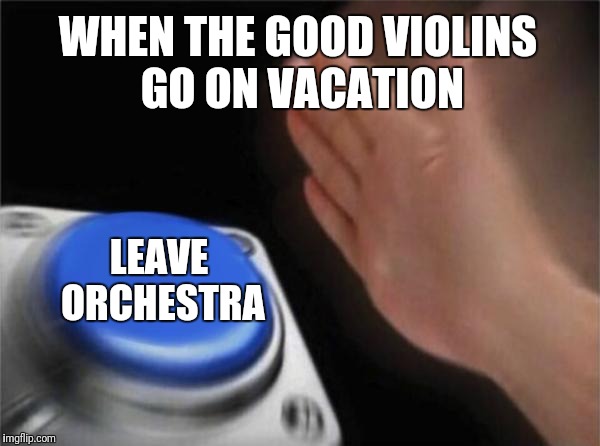 Blank Nut Button Meme | WHEN THE GOOD VIOLINS GO ON VACATION; LEAVE ORCHESTRA | image tagged in memes,blank nut button | made w/ Imgflip meme maker