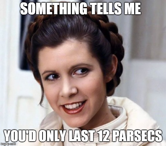 SOMETHING TELLS ME YOU'D ONLY LAST 12 PARSECS | made w/ Imgflip meme maker