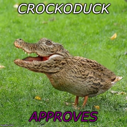 Crocoduck | CROCKODUCK APPROVES | image tagged in crocoduck | made w/ Imgflip meme maker
