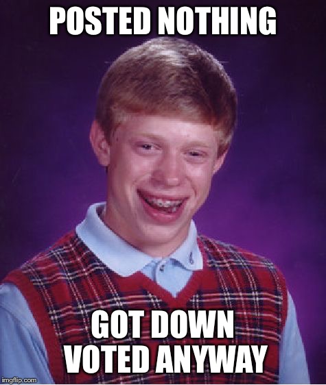 Bad Luck Brian Meme | POSTED NOTHING GOT DOWN VOTED ANYWAY | image tagged in memes,bad luck brian | made w/ Imgflip meme maker