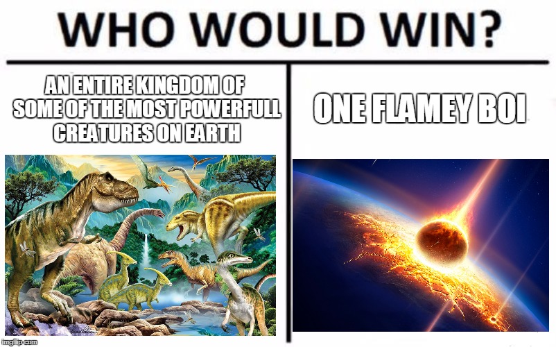 Who Would Win? Meme | ONE FLAMEY BOI; AN ENTIRE KINGDOM OF SOME OF THE MOST POWERFULL CREATURES ON EARTH | image tagged in memes,who would win | made w/ Imgflip meme maker