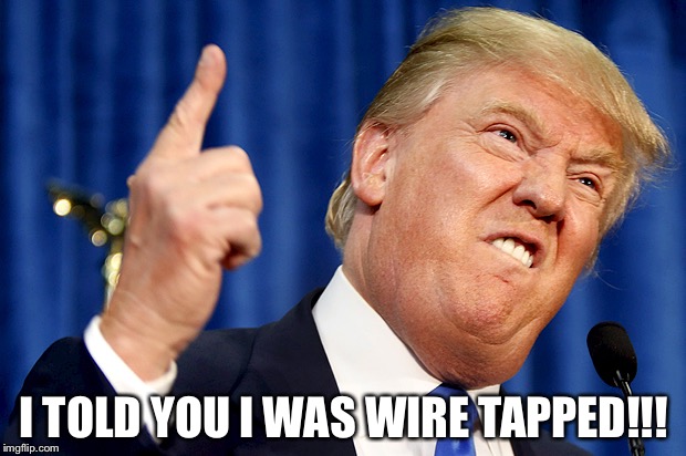 Donald Trump | I TOLD YOU I WAS WIRE TAPPED!!! | image tagged in donald trump | made w/ Imgflip meme maker