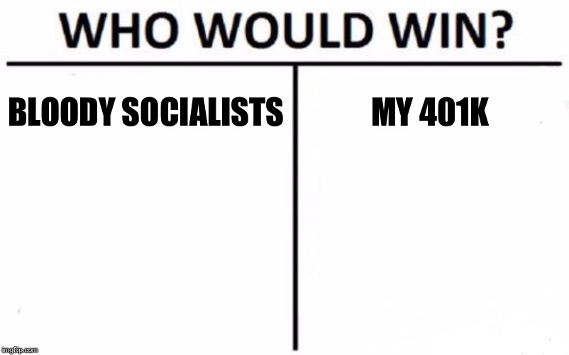 Who Would Win? | BLOODY SOCIALISTS; MY 401K | image tagged in memes,who would win | made w/ Imgflip meme maker