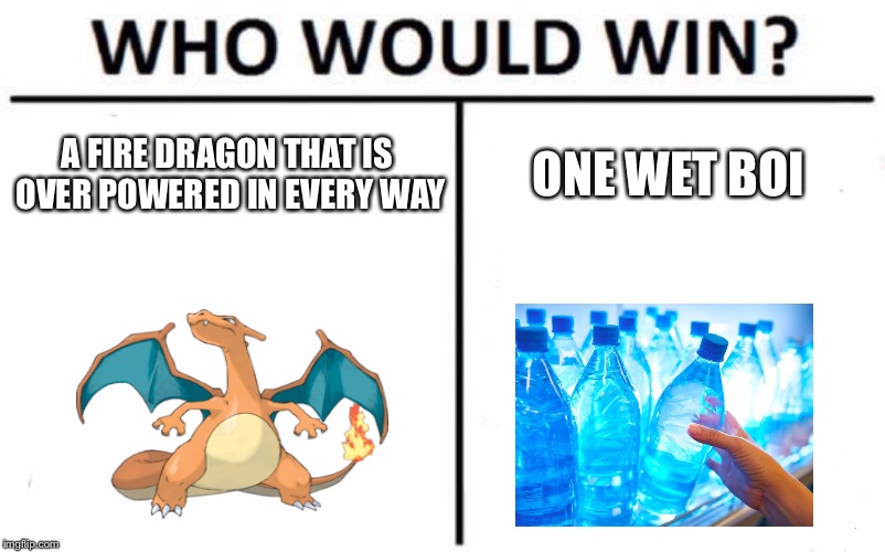 Who Would Win? Meme | A FIRE DRAGON THAT IS OVER POWERED IN EVERY WAY; ONE WET BOI | image tagged in memes,who would win | made w/ Imgflip meme maker