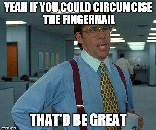 That Would Be Great Meme | YEAH IF YOU COULD CIRCUMCISE THE FINGERNAIL THAT'D BE GREAT | image tagged in memes,that would be great | made w/ Imgflip meme maker