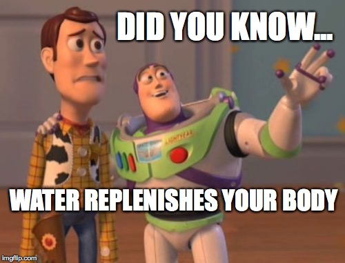 X, X Everywhere | DID YOU KNOW... WATER REPLENISHES YOUR BODY | image tagged in memes,x x everywhere | made w/ Imgflip meme maker