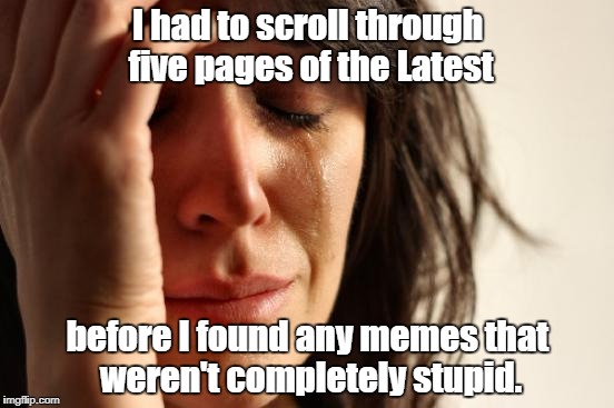 There's usually something funny on every page... |  I had to scroll through five pages of the Latest; before I found any memes that weren't completely stupid. | image tagged in memes,first world problems,stupid memes | made w/ Imgflip meme maker