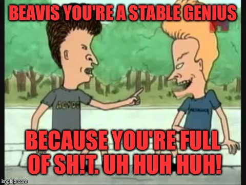 BEAVIS YOU'RE A STABLE GENIUS BECAUSE YOU'RE FULL OF SH!T. UH HUH HUH! | made w/ Imgflip meme maker