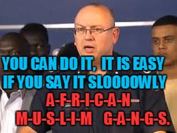 YOU CAN DO IT,  IT IS EASY IF YOU SAY IT SLOOOOWLY; A-F-R-I-C-A-N       M-U-S-L-I-M    G-A-N-G-S. | image tagged in muslim gangs melbourne | made w/ Imgflip meme maker