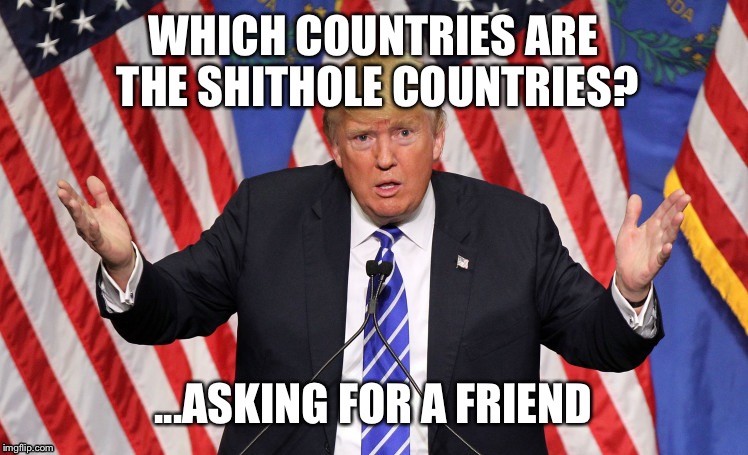 Hint it’s america  | WHICH COUNTRIES ARE THE SHITHOLE COUNTRIES? ...ASKING FOR A FRIEND | image tagged in trump,donald trump,america | made w/ Imgflip meme maker