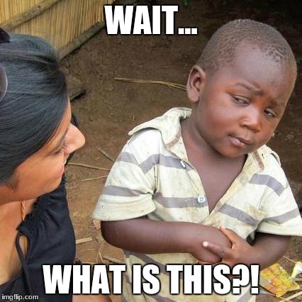 WAIT... WHAT IS THIS?! | image tagged in memes,third world skeptical kid | made w/ Imgflip meme maker