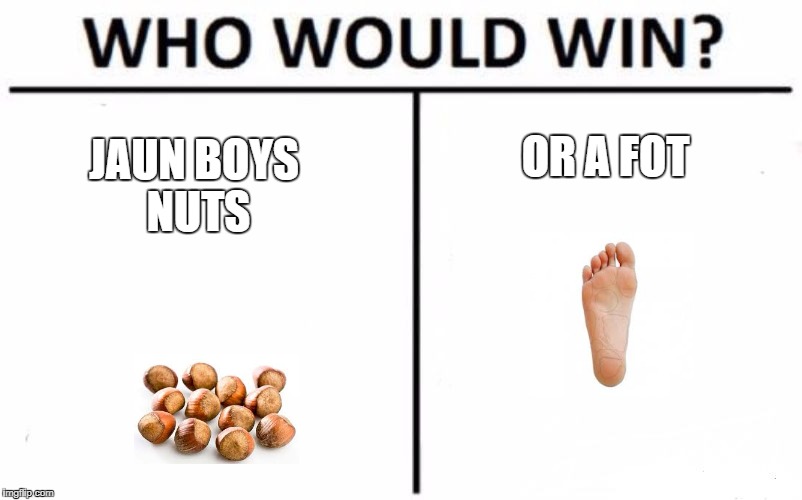 Who Would Win? | JAUN BOYS NUTS; OR A FOT | image tagged in memes,who would win | made w/ Imgflip meme maker