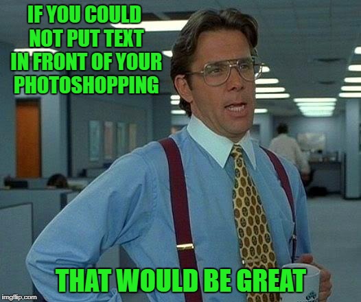 That Would Be Great Meme | IF YOU COULD NOT PUT TEXT IN FRONT OF YOUR PHOTOSHOPPING THAT WOULD BE GREAT | image tagged in memes,that would be great | made w/ Imgflip meme maker