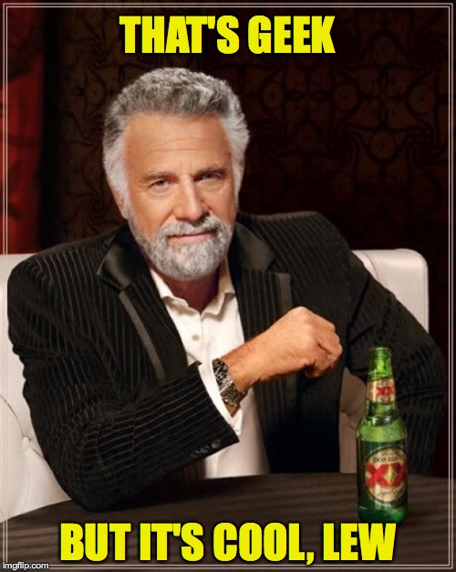 The Most Interesting Man In The World Meme | THAT'S GEEK BUT IT'S COOL, LEW | image tagged in memes,the most interesting man in the world | made w/ Imgflip meme maker