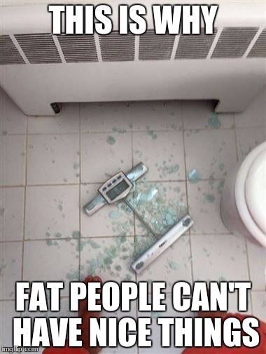 Fat people & scales  | THIS IS WHY; FAT PEOPLE CAN'T HAVE NICE THINGS | image tagged in fat people  scales | made w/ Imgflip meme maker