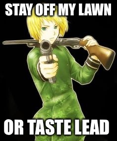 Don't you dare hetalia/ a pissed of switsy for EVERYONE!!! | STAY OFF MY LAWN; OR TASTE LEAD | image tagged in don't you dare hetalia/ a pissed of switsy for everyone | made w/ Imgflip meme maker