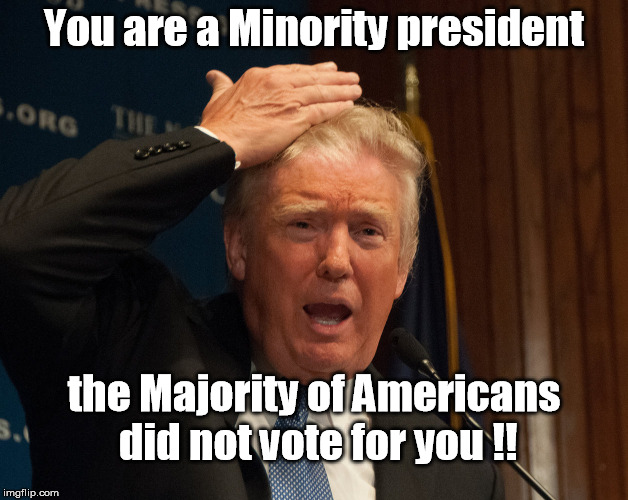 You are a Minority president; the Majority of Americans did not vote for you !! | image tagged in trump minority,trump loser,majority against trump,trump vote | made w/ Imgflip meme maker