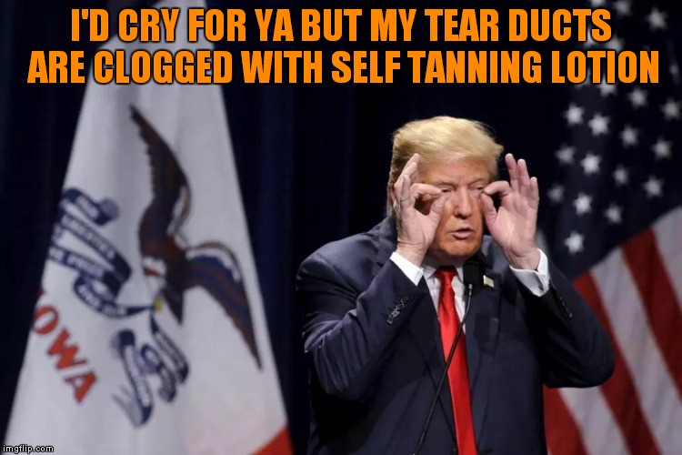I'D CRY FOR YA BUT MY TEAR DUCTS ARE CLOGGED WITH SELF TANNING LOTION | made w/ Imgflip meme maker