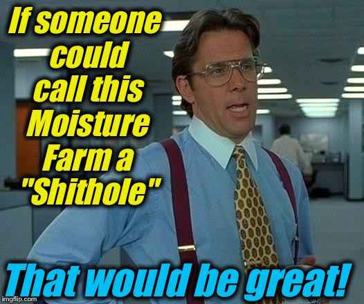 That Would Be Great Meme | If someone could call this Moisture Farm a "Shithole" That would be great! | image tagged in memes,that would be great | made w/ Imgflip meme maker