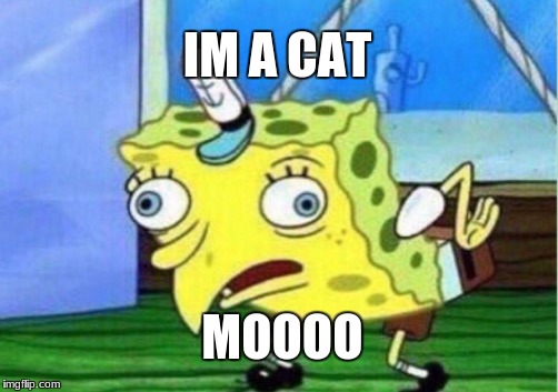 Mocking Spongebob Meme | IM A CAT; MOOOO | image tagged in memes,mocking spongebob | made w/ Imgflip meme maker