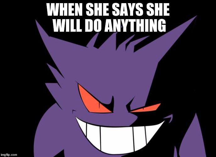 Shady Gengar | WHEN SHE SAYS SHE WILL DO ANYTHING | image tagged in shady gengar | made w/ Imgflip meme maker