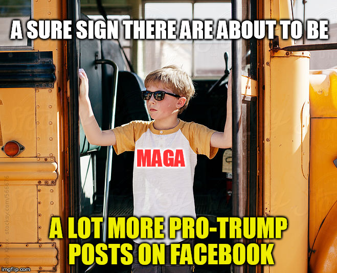 Yeah, Trump supporters are either Children, or act like children | A SURE SIGN THERE ARE ABOUT TO BE; MAGA; A LOT MORE PRO-TRUMP POSTS ON FACEBOOK | image tagged in trump,donald trump,maga | made w/ Imgflip meme maker