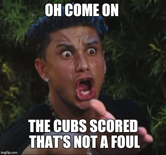 DJ Pauly D | OH COME ON; THE CUBS SCORED THAT'S NOT A FOUL | image tagged in memes,dj pauly d | made w/ Imgflip meme maker