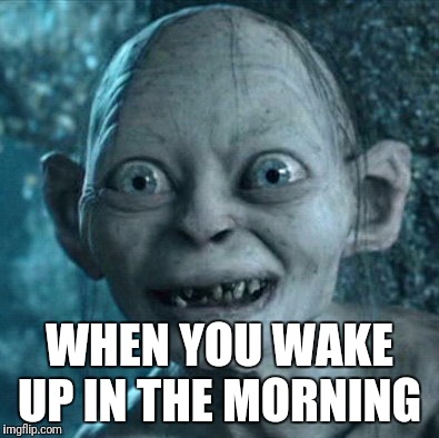 Gollum Meme | WHEN YOU WAKE UP IN THE MORNING | image tagged in memes,gollum | made w/ Imgflip meme maker