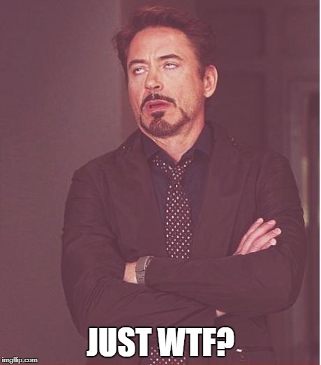 Face You Make Robert Downey Jr Meme | JUST WTF? | image tagged in memes,face you make robert downey jr | made w/ Imgflip meme maker