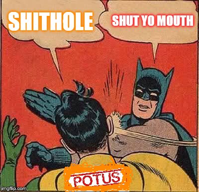 Batman Slapping Robin Meme | SHITHOLE; SHUT YO MOUTH | image tagged in memes,batman slapping robin | made w/ Imgflip meme maker