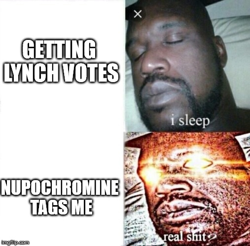 Sleeping Shaq Meme | GETTING LYNCH VOTES; NUPOCHROMINE TAGS ME | image tagged in i sleep,real shit | made w/ Imgflip meme maker