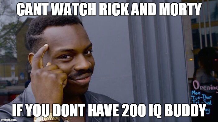 Roll Safe Think About It Meme | CANT WATCH RICK AND MORTY; IF YOU DONT HAVE 200 IQ BUDDY | image tagged in memes,roll safe think about it | made w/ Imgflip meme maker
