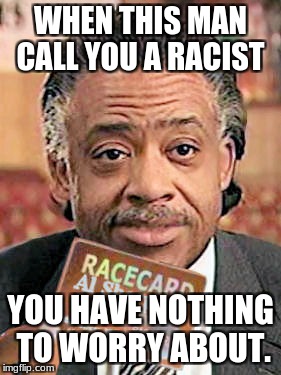Al Sharpton Race Card  | WHEN THIS MAN CALL YOU A RACIST; YOU HAVE NOTHING TO WORRY ABOUT. | image tagged in al sharpton race card | made w/ Imgflip meme maker