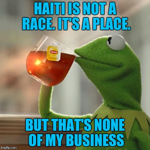 TRUMP IS A PLACIST!!! | HAITI IS NOT A RACE. IT'S A PLACE. BUT THAT'S NONE OF MY BUSINESS | image tagged in but thats none of my business,kermit the frog | made w/ Imgflip meme maker