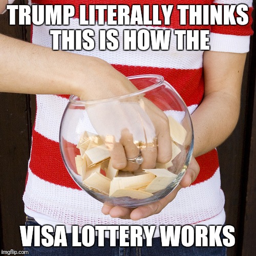 Pick one |  TRUMP LITERALLY THINKS THIS IS HOW THE; VISA LOTTERY WORKS | image tagged in pick one | made w/ Imgflip meme maker