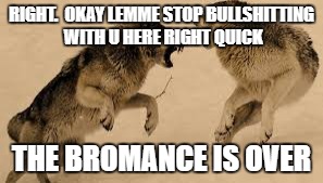 sirchillsalot | RIGHT.  OKAY LEMME STOP BULLSHITTING WITH U HERE RIGHT QUICK; THE BROMANCE IS OVER | image tagged in sirchillsalot | made w/ Imgflip meme maker