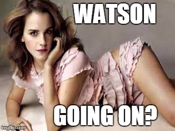 Watson going on? | WATSON; GOING ON? | image tagged in emma watson,harry potter,beauty and the beast,afraid to ask andy | made w/ Imgflip meme maker