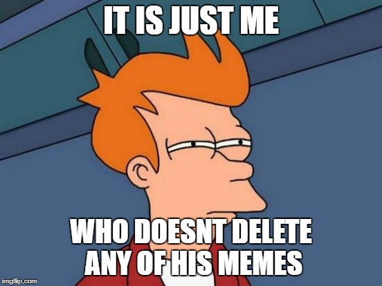 Futurama Fry Meme | IT IS JUST ME WHO DOESNT DELETE ANY OF HIS MEMES | image tagged in memes,futurama fry | made w/ Imgflip meme maker