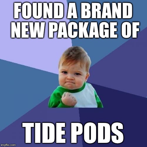 Success Kid Meme | FOUND A BRAND NEW PACKAGE OF; TIDE PODS | image tagged in memes,success kid | made w/ Imgflip meme maker