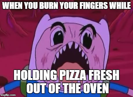 Finn The Human | WHEN YOU BURN YOUR FINGERS WHILE; HOLDING PIZZA FRESH OUT OF THE OVEN | image tagged in memes,finn the human | made w/ Imgflip meme maker