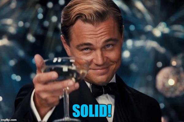 Leonardo Dicaprio Cheers Meme | SOLID! | image tagged in memes,leonardo dicaprio cheers | made w/ Imgflip meme maker