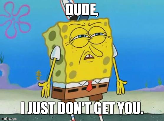 Angry Spongebob | DUDE, I JUST DON'T GET YOU. | image tagged in angry spongebob | made w/ Imgflip meme maker