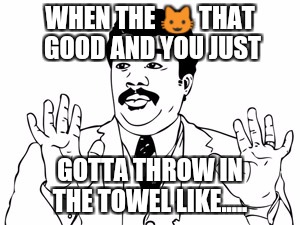 Neil deGrasse Tyson Meme | WHEN THE 😺 THAT GOOD AND YOU JUST; GOTTA THROW IN THE TOWEL LIKE..... | image tagged in memes,neil degrasse tyson | made w/ Imgflip meme maker
