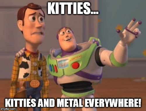 X, X Everywhere | KITTIES... KITTIES AND METAL EVERYWHERE! | image tagged in memes,x x everywhere | made w/ Imgflip meme maker