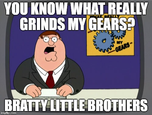 Peter Griffin News Meme | YOU KNOW WHAT REALLY GRINDS MY GEARS? BRATTY LITTLE BROTHERS | image tagged in memes,peter griffin news | made w/ Imgflip meme maker
