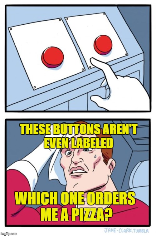 Two Buttons Meme | THESE BUTTONS AREN'T EVEN LABELED WHICH ONE ORDERS ME A PIZZA? | image tagged in memes,two buttons | made w/ Imgflip meme maker