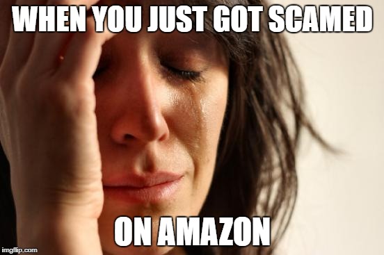 First World Problems | WHEN YOU JUST GOT SCAMED; ON AMAZON | image tagged in memes,first world problems | made w/ Imgflip meme maker