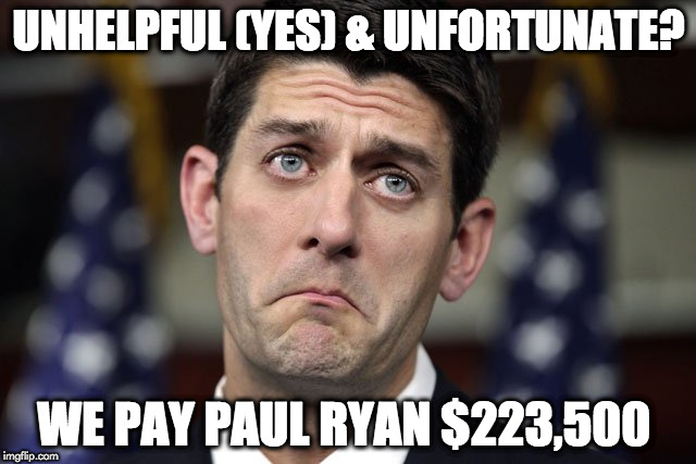 Paul Ryan DERP | UNHELPFUL (YES) & UNFORTUNATE? WE PAY PAUL RYAN $223,500 | image tagged in paul ryan derp | made w/ Imgflip meme maker