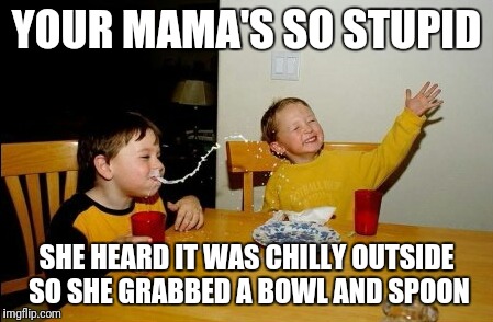 YOUR MAMA'S SO STUPID SHE HEARD IT WAS CHILLY OUTSIDE SO SHE GRABBED A BOWL AND SPOON | made w/ Imgflip meme maker